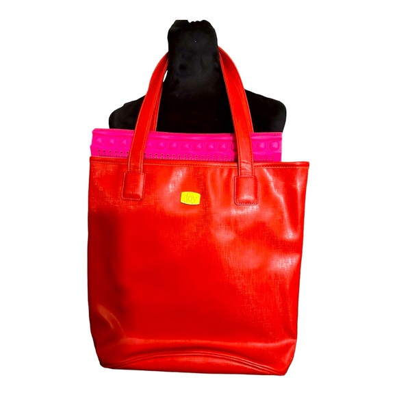 Joy Mangano red faux leather tote bag. Like new - Picture 5 of 6